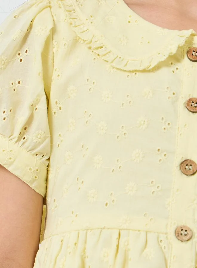 Styli Girls Yellow Embroidered Mini Dress